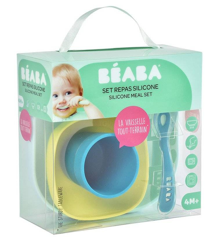 Komplet naczyń silikonowych z przyssawką Beaba blue