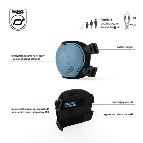 Zestaw: Scoot and Ride Kask dla dzieci 3+ rozm. S-M, kolor: Steel + ochraniacze rozm. S