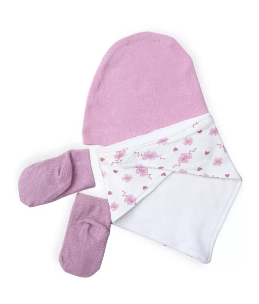 Sinsay Komplet niemowlęcy dziewczęcy 3-elementowy, czapeczka, śliniak, skarpetki