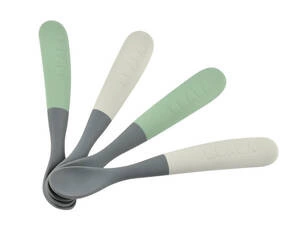 Zestaw 4 łyżeczek silikonowych 4 m+ Mineral grey/Sage green, Beaba