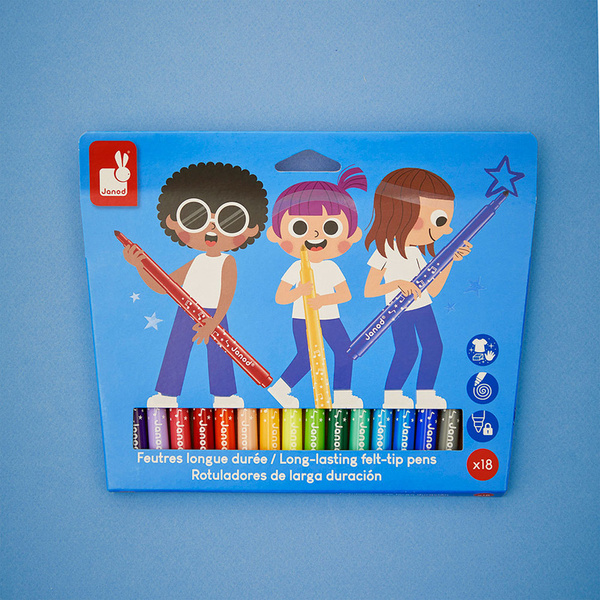 Zestaw kreatywny - Flamastry z filcową końcówką 18 kolorów, 3 lata+, Janod