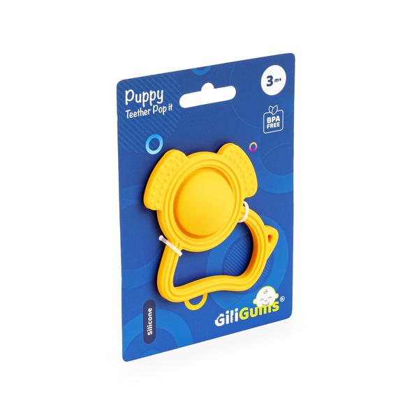 Gryzak na ząbkowanie Piesek Pop It - silikonowy, dla dzieci, 3 m+, GiliGums