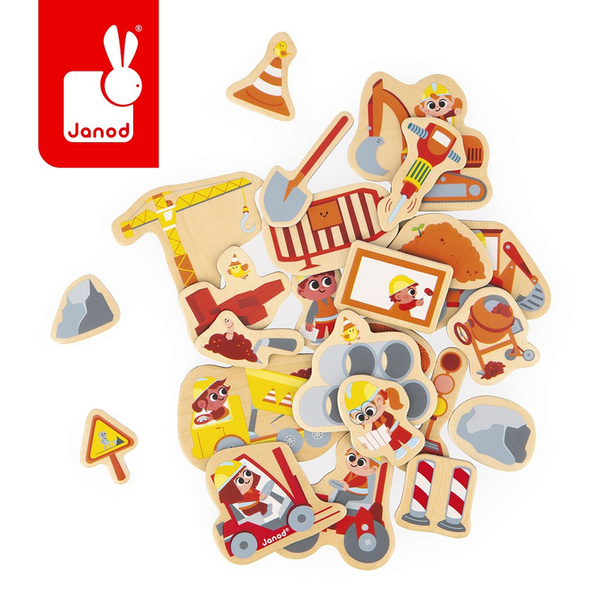 Układanka magnetyczna - drewniane magnesy Plac budowy, dla dzieci 2 lata+, Janod