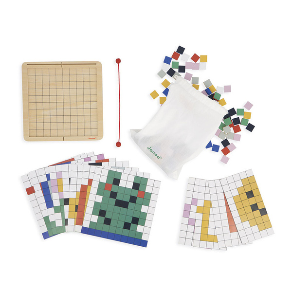 Drewniana układanka mozaika piksele Symetria i kodowanie 4w1, 5+, Janod
