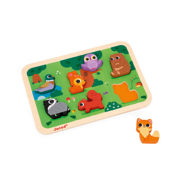 Puzzle drewniane 3D Zwierzęta leśne Janod rozwój dziecka