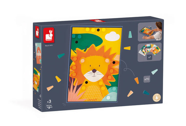 Układanka drewniana mozaika Zwierzątka - zabawka kreatywna 3 lata+, Janod