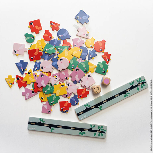 Układanka edukacyjna Sortowanie kształtów, kolorów i rozmiarów Ptaki 2+, Janod