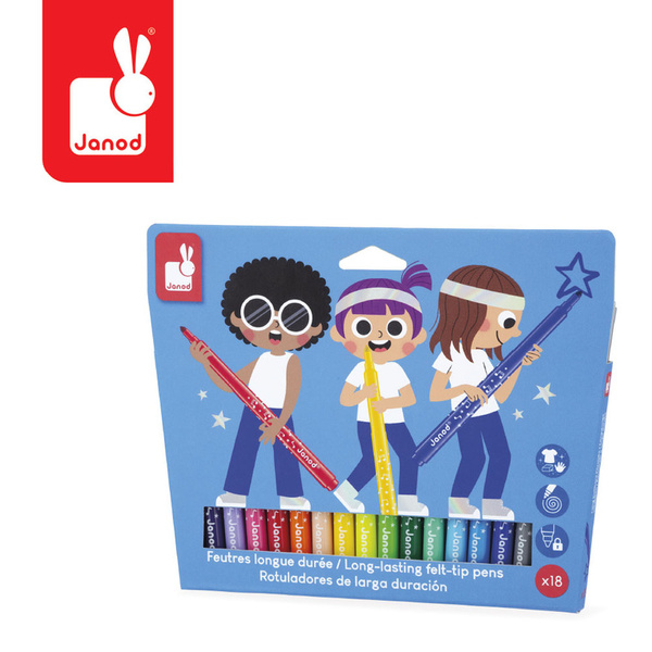 Zestaw kreatywny - Flamastry z filcową końcówką 18 kolorów, 3 lata+, Janod