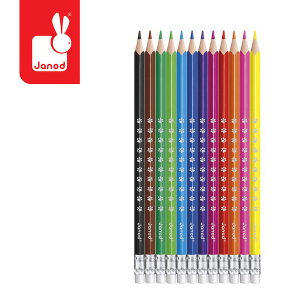 Zestaw kreatywny - Kredki ołówkowe zmazywalne z gumką, 3 lata+, Janod
