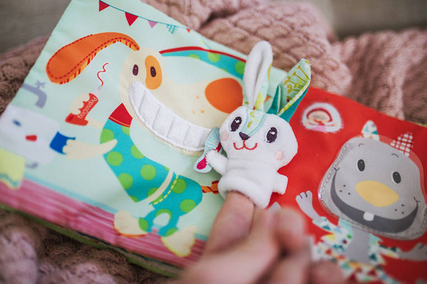 Książeczka z mini-pacynką wielofunkcyjna Królik dentysta 6 m+, Lilliputiens