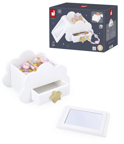 Szkatułka na biżuterię z lusterkiem, naszyjnikiem dla dziewczynki, 3+, Janod