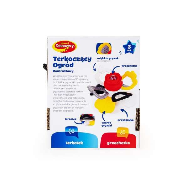 Zabawka sensoryczna - Terkoczący Ogród, kontrastowy, dla dzieci, 3m+, Dumel