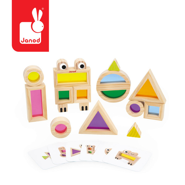 Klocki drewniane - przeźroczyste kolorowe sensoryczne, 12 m+, Janod