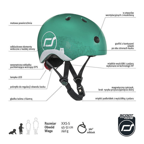 Scoot and Ride Kask dla dzieci 1-5 lat rozm. XXS-S z odblaskami, kolor: Forest Owl