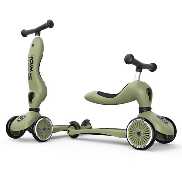 Zestaw: Scoot and Ride HK1 2w1 jeździk i hulajnoga dla dzieci 1-5 lat, kolor: Olive + kask rozm. XXS-S