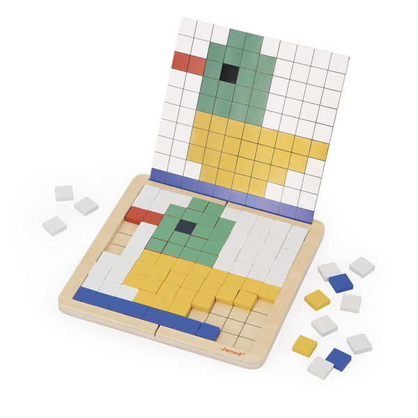Drewniana układanka mozaika piksele Symetria i kodowanie 4w1, 5+, Janod