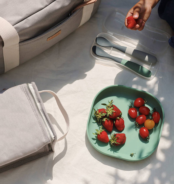 Zestaw 2 łyżeczek silikonowych w podróżnym etui 4 m+ Mineral grey/Sage green, Beaba