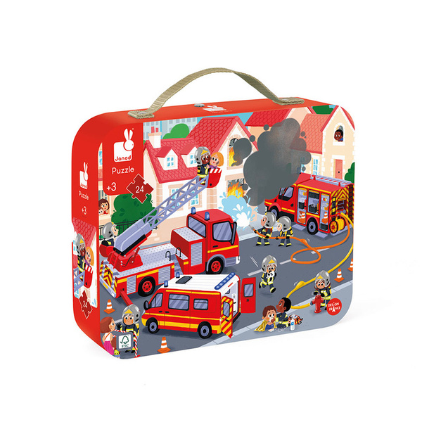 Puzzle w walizce Strażacy 24 elementy, dla dzieci, 3 lata+, Janod