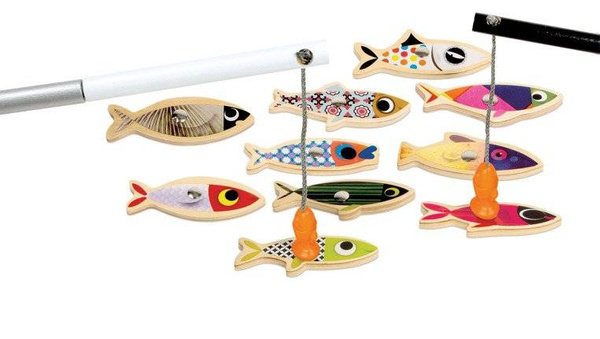 Zestaw do łowienia magnetyczny drewniany 10 rybek Sardynka, Janod