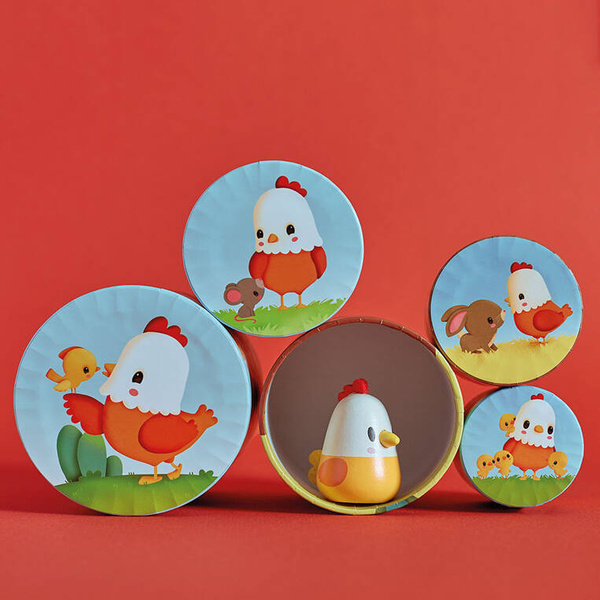 Piramida wieża Farma Kurka 6 elementów - zabawka dla dzieci 12 m+, Janod