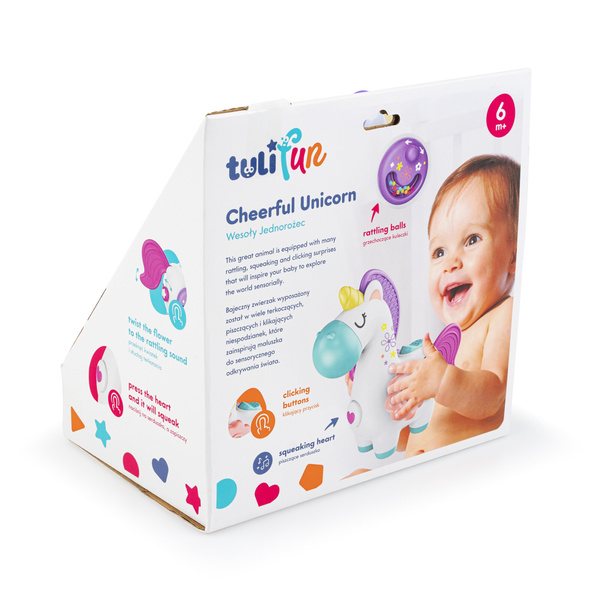 Zabawki sensoryczne - Wesoły Jednorożec, zabawki dla dzieci 6 m+, Tuli Fun