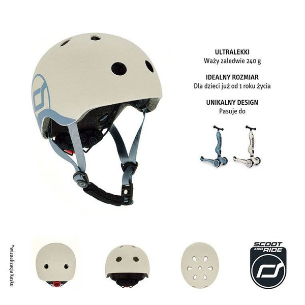 Scoot and Ride Kask dla dzieci 1-5 lat rozm. XXS-S, kolor: Ash