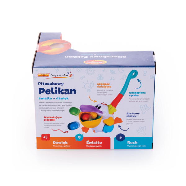 Zabawki dla dzieci - Piłeczkowy Pelikan, pchacz 18 m+. Dumel Discovery