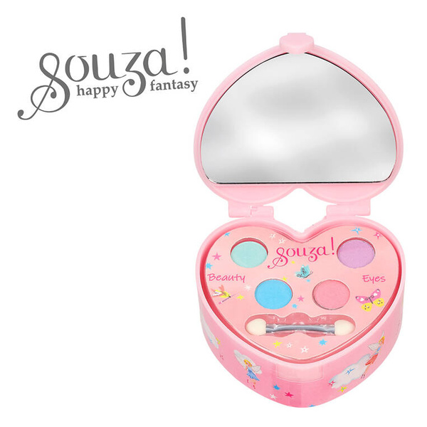 Szkatułka na biżuterię z lusterkiem i 4 cieniami do powiek Serce 3 lata+ ,Souza!
