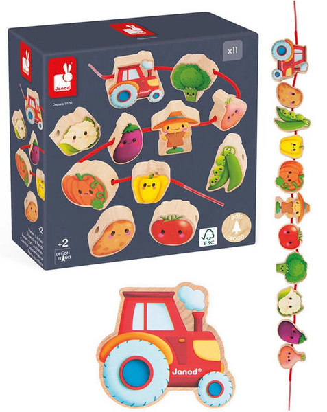 Nawlekanka z drewnianymi warzywami Farma dla dzieci 2 lata+, Janod