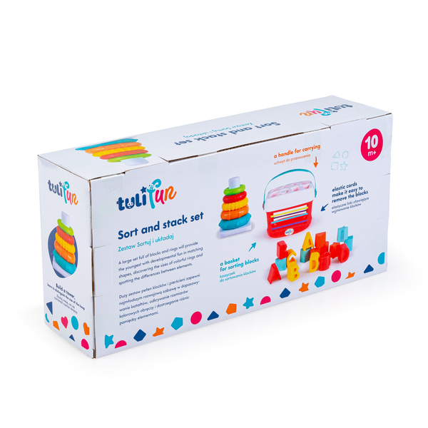 Zabawki dla dzieci - Zestaw Sortuj i Układaj, 16 klocków, 10 m+, Tuli Fun