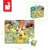 Puzzle w walizce Dzień na farmie, 24 elementy, dla dzieci, 3 lata+, Janod