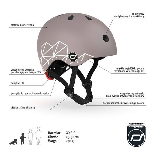 Scoot and Ride Kask dla dzieci 1-5 lat rozm. XXS-S, kolor: Brown Lines