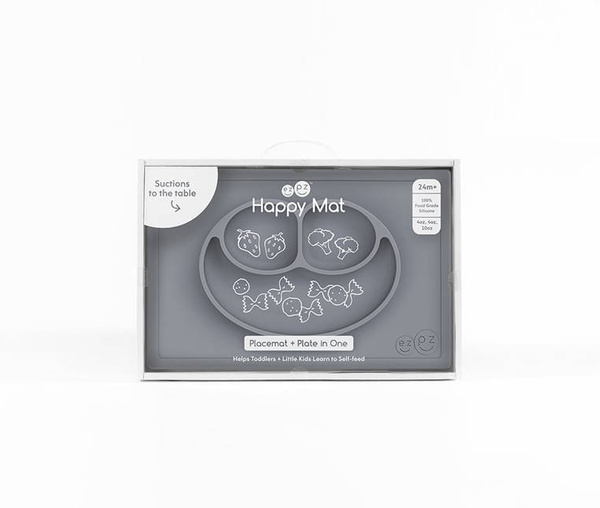 Silikonowy talerzyk z podkładką 2w1 szary Happy Mat, EZPZ