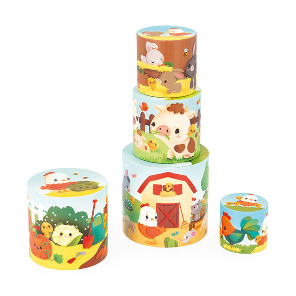 Piramida wieża Farma Kurka 6 elementów - zabawka dla dzieci 12 m+, Janod