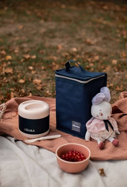 Pojemnik - termos obiadowy ze stali nierdzewnej z hermetycznym zamknięciem duży 500 ml light pink/night blue, Beaba