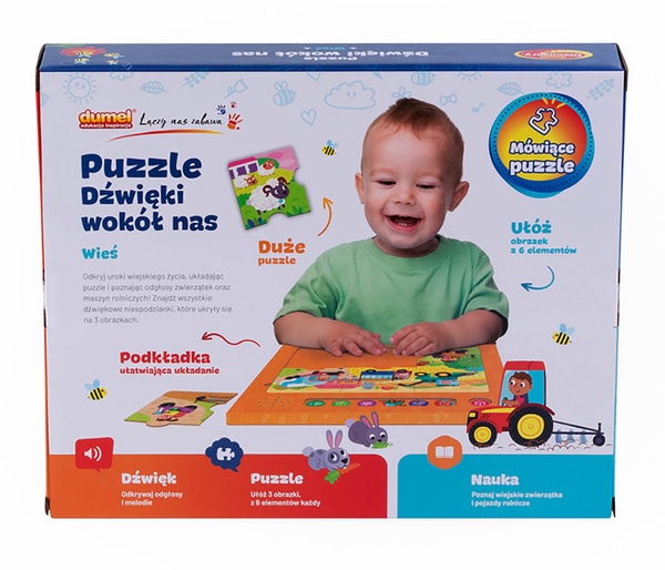 Puzzle edukacyjne dla dzieci - Dźwięki wokół nas, Wieś, 3 lata+, Dumel