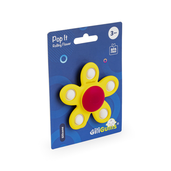 Zabawki sensoryczne - Zakręcony Kwiatek Pop It, żółty, dla dzieci, 3 m+, GiliGums