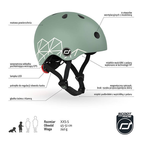 Zestaw: Scoot and Ride Kask dla dzieci 1-5 lat rozm. XXS-S, kolor: Green Lines + ochraniacze rozm. XXS, kolor: Black