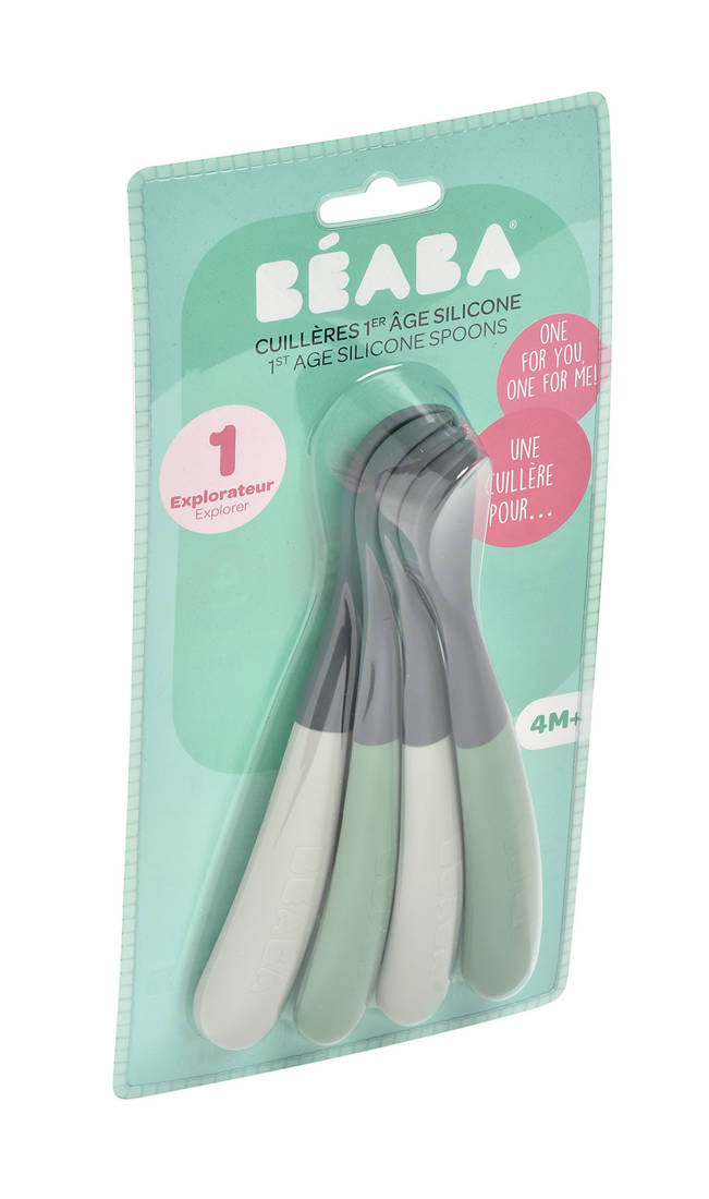 Zestaw 4 łyżeczek silikonowych Beaba Mineral grey/Sage green
