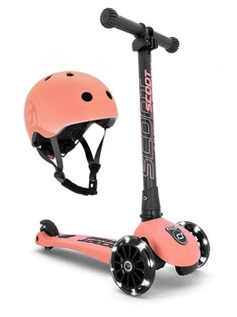 Zestaw: Scoot and Ride Highwaykick 3 LED Hulajnoga składana ze świecącymi kółkami 3+, kolor: Peach + kask ~S-M, kolor Peach