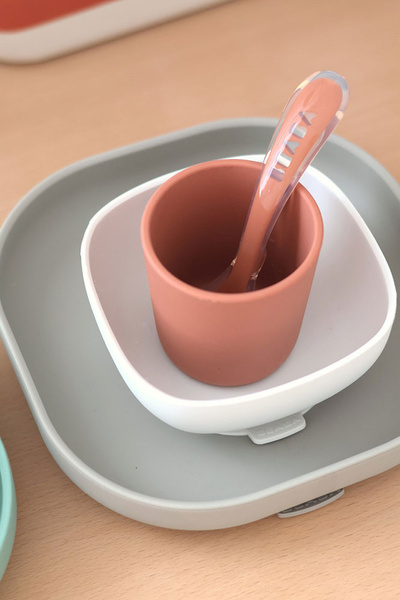 Zestaw - Komplet naczyń silikonowy z przyssawką, dla dzieci, 4 m+, Beaba