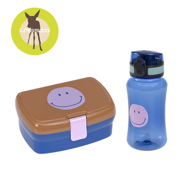 Lassig Zestaw na lunch Lunchbox + Tritanowa butelka - bidon 460 ml Little Gang Smile caramel/blue