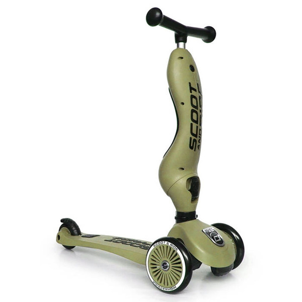 Zestaw: Scoot and Ride HK1 2w1 jeździk i hulajnoga dla dzieci 1-5 lat, kolor: Olive + kask rozm. XXS-S i ochraniacze XXS