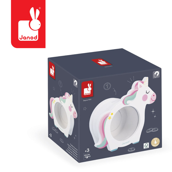 Skarbonka drewniana Jednorożce, dla dzieci, na prezent, 3 lata+, Janod