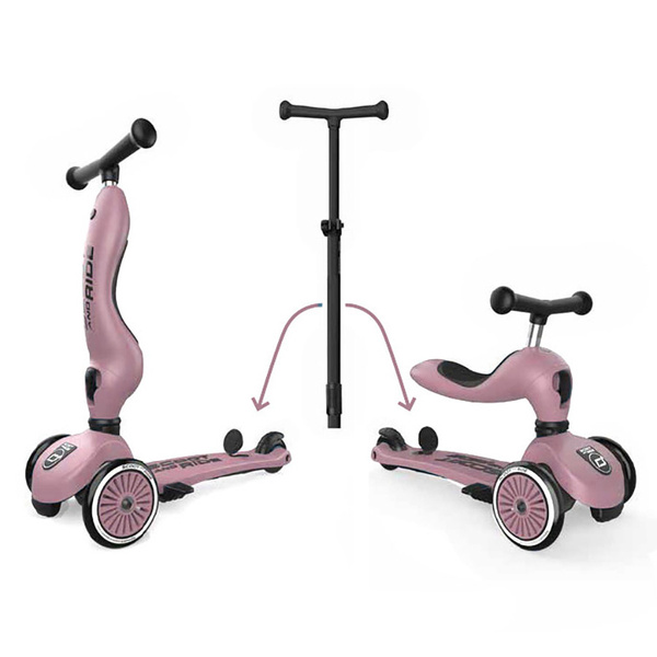 Zestaw: Scoot and Ride HK1 Push and Go 2w1 jeździk i hulajnoga dla dzieci 1-5 lat, kolor: Wildberry + ochraniacze rozm. XXS