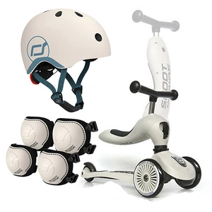 Zestaw: Scoot and Ride HK1 2w1 jeździk i hulajnoga dla dzieci 1-5 lat, kolor: Ash + kask rozm. XXS-S + ochraniacze XXS