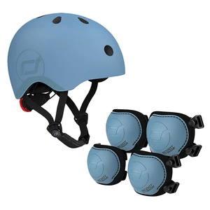 Zestaw: Scoot and Ride Kask dla dzieci 3+ rozm. S-M, kolor: Steel + ochraniacze rozm. S