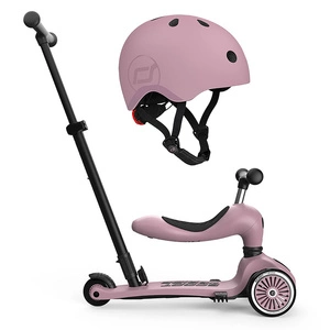Zestaw: Scoot and Ride HK1 Push and Go 2w1 jeździk i hulajnoga dla dzieci 1-5 lat, kolor: Wildberry + kask rozm. S-M