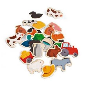 Magnesy drewniane Farma 24 sztuki, Janod