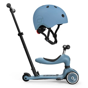 Zestaw: Scoot and Ride HK1 Push and Go 2w1 jeździk i hulajnoga dla dzieci 1-5 lat, kolor: Steel + kask rozm. S-M